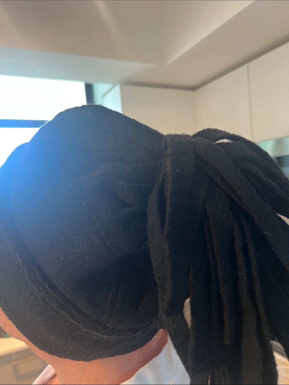 Black Fleece Ponytail Beanie Hat